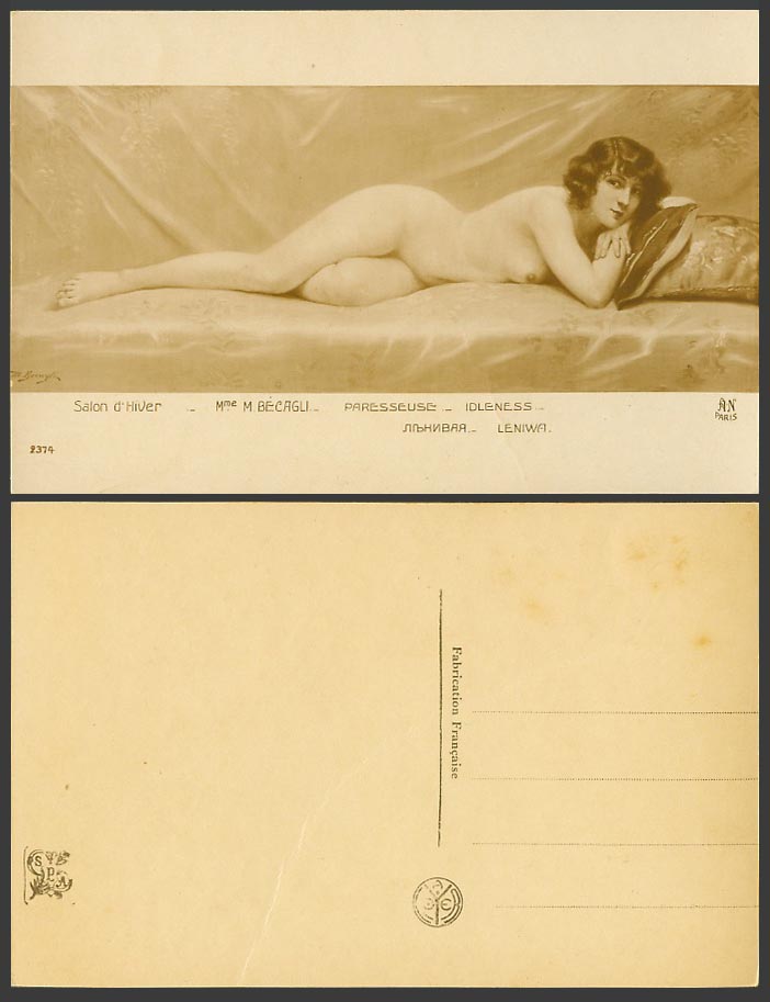 M. Becagli Paresseuse Idleness Leniwa Salon d'Hiver, Woman Lady Old ART Postcard