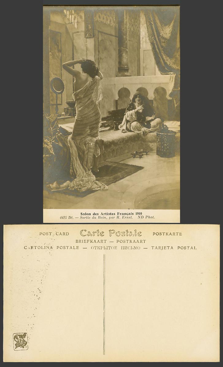 R. Ernst Sortie du Bain Bathing Out Women, Salon de 1910 Old Real Photo Postcard