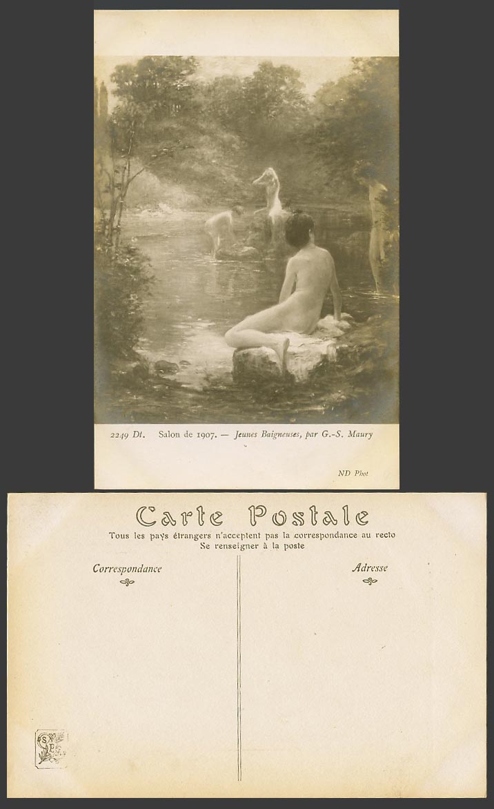 GS Maury Jeunes Baigneuses Young Bathers Nude Salon 1907 Old Real Photo Postcard