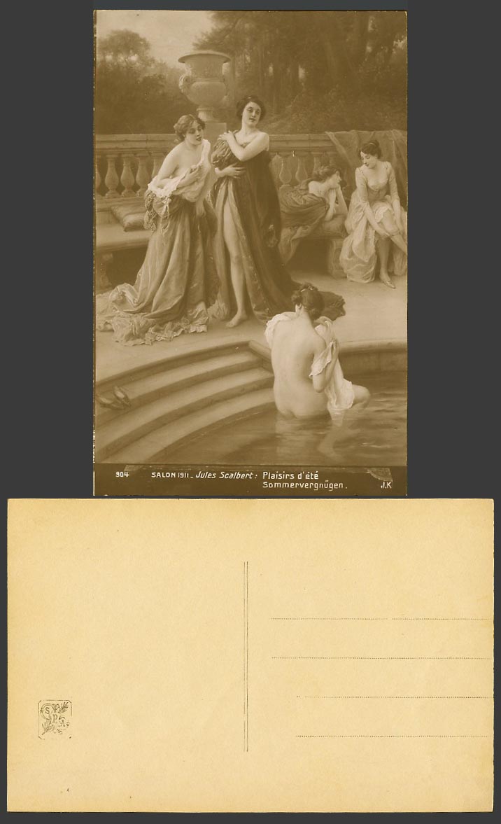 Jules Scalbert Plaisirs d'ete Sommervergnueg, Nude Salon 1911 Old Photo Postcard