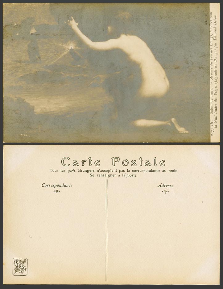 Salon 1907 Old Postcard Fairies go to Night Traps Legende du Bocage Edmond Debon