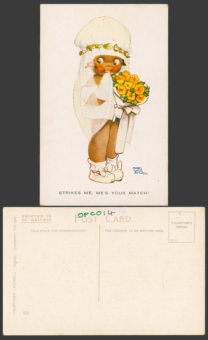 MABEL LUCIE ATTWELL Old Postcard Black Girl Bride Strike Me, Me's Your Match 550