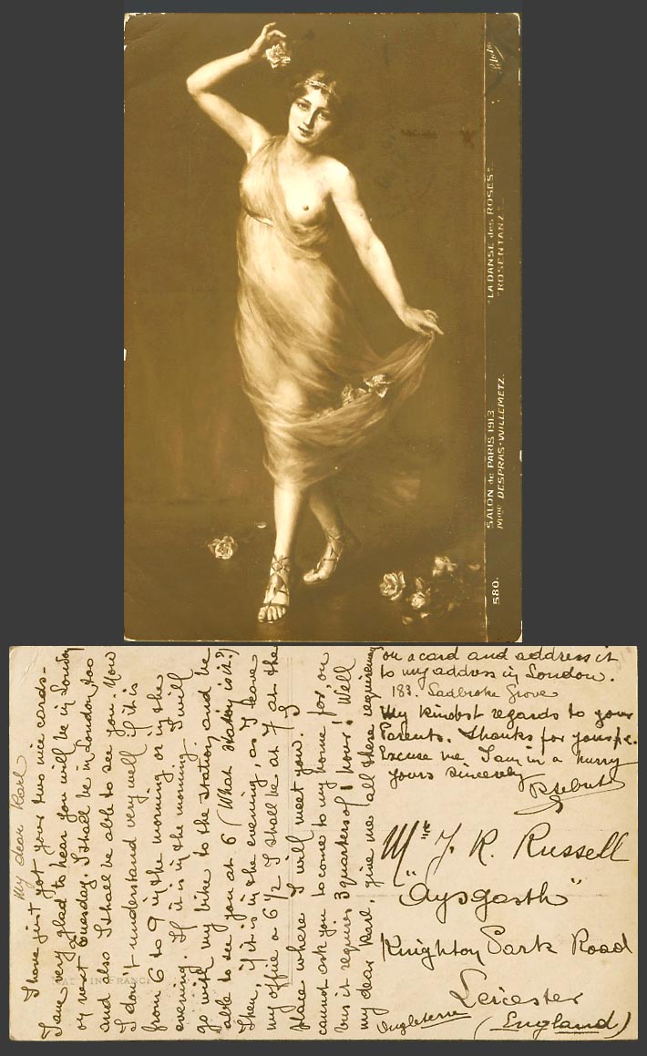 Salon de Paris 1913 Old Postcard Dance Danse des Roses Dancer, Despras Willemetz