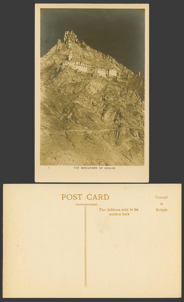 TIBET China, MONASTERY of SHEKAR Mt. Everest Region 1922 Old Real Photo Postcard
