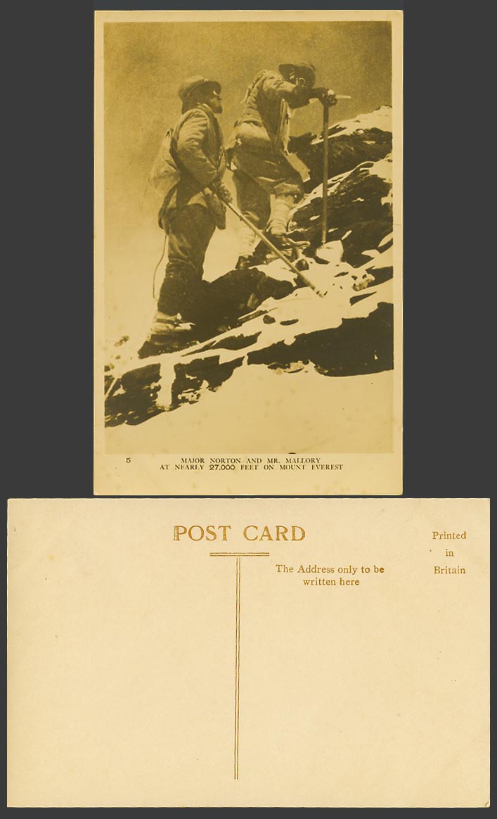 Tibet China Major Norton and Mr Mallory Mount Everest 27,000ft 1922 Old Postcard