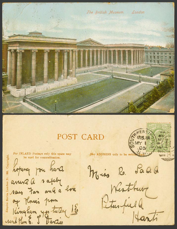 London KE7 1/2d 1905 Old Colour Postcard British Museum Building - General View