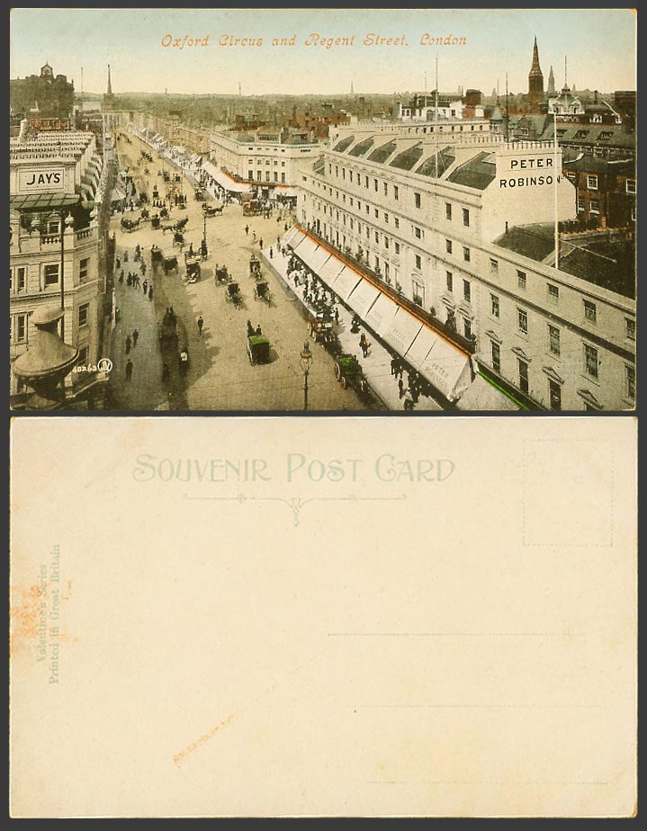 London Old Colour Postcard Oxford Circus Regent Street Scene Peter Robinson Jays
