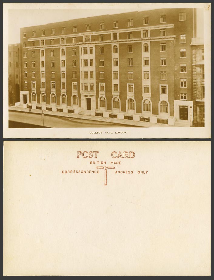 London College Hall School Building University of London Old Real Photo Postcard