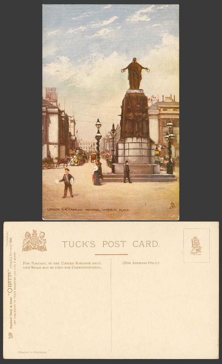 London Old Tuck's Oilette Postcard Waterloo Place, Crimean Memorial Street Scene