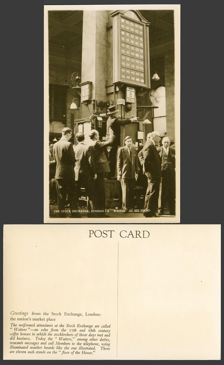 London Old Real Photo Postcard The Stock Exchange London - A Waiter at His Stand