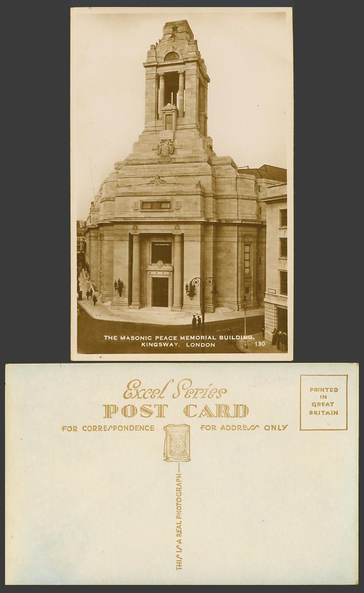 London Old Real Photo Postcard Masonic Peace Memorial Building, Kingsway, Street
