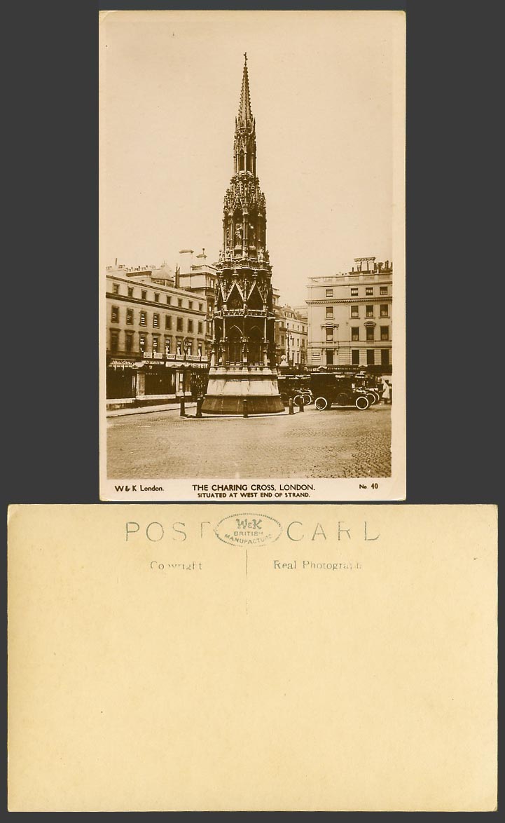 London Old Real Photo Postcard The Charing Cross, West End of Strand, Motor Cars