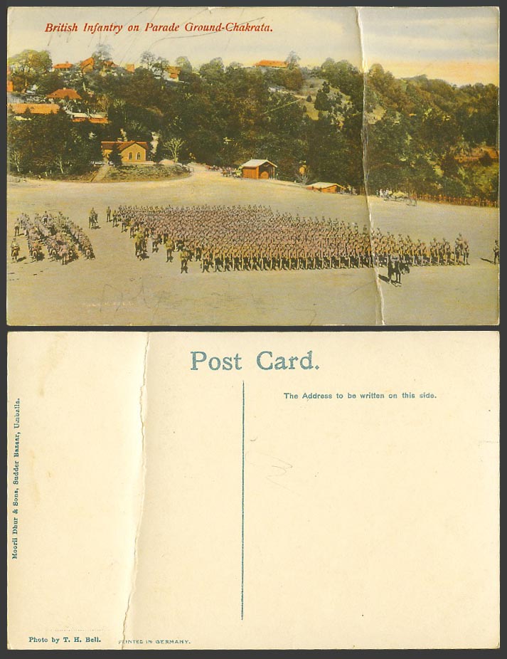 India Old Colour Postcard British Infantry on Parade Ground - Chakrata, Soldiers