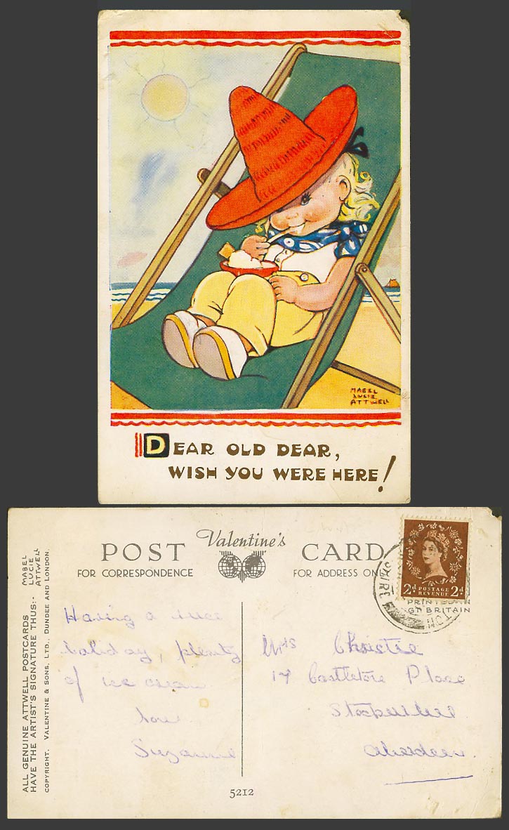 MABEL LUCIE ATTWELL Old Postcard Old Dear Wish You Were Here Ice Cream Girl 5212