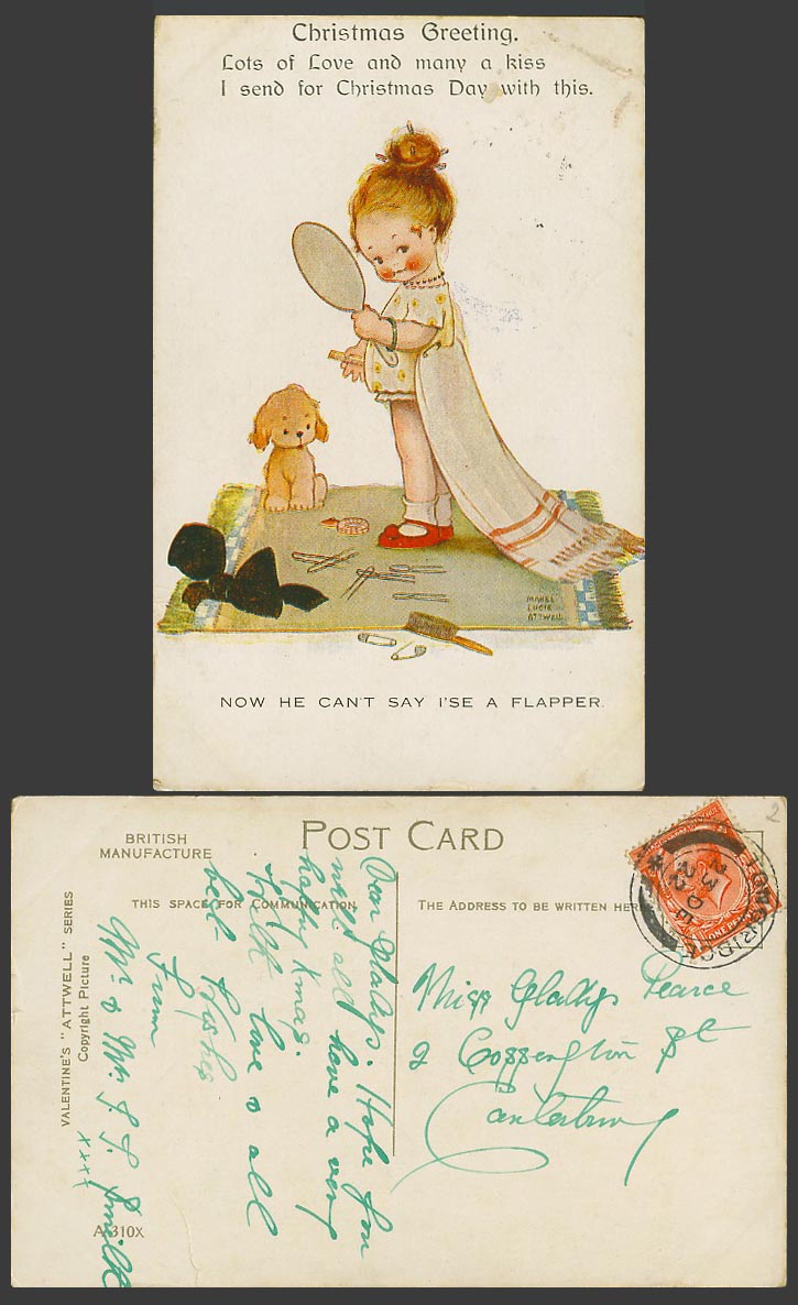 MABEL LUCIE ATTWELL 1922 Old Postcard Christmas - Can't Say I'se a Flapper A310X