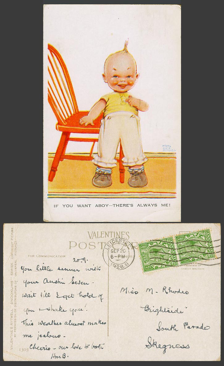 MABEL LUCIE ATTWELL 1928 Old Postcard If you want aboy - there's always me! 1303