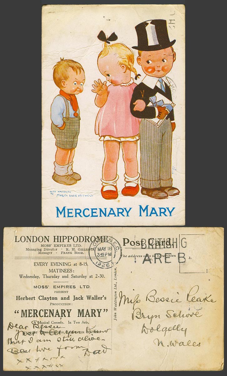 Mercenary Mary Apologies to MABEL LUCIE ATTWELL 1926 Old Postcard London Hippod.