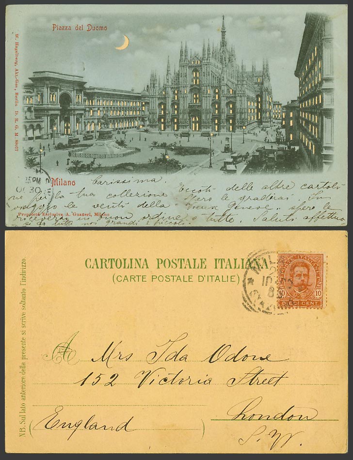 Hold To The Light, Italy 10c 1908 Old UB Postcard Milan Milano, Piazza del Duomo