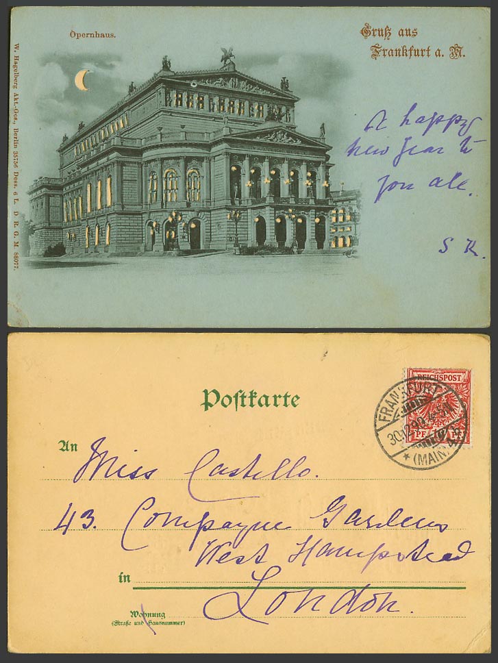 Hold To The Light Germany 10pf 1899 Old Postcard Gruss aus Frankfurt - Opernhaus