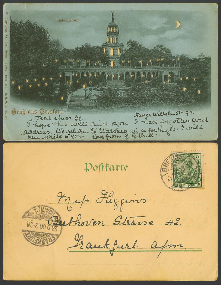 Hold To The Light Germany Poland 1900 Old Postcard Gruss aus Breslau Liebichshöh