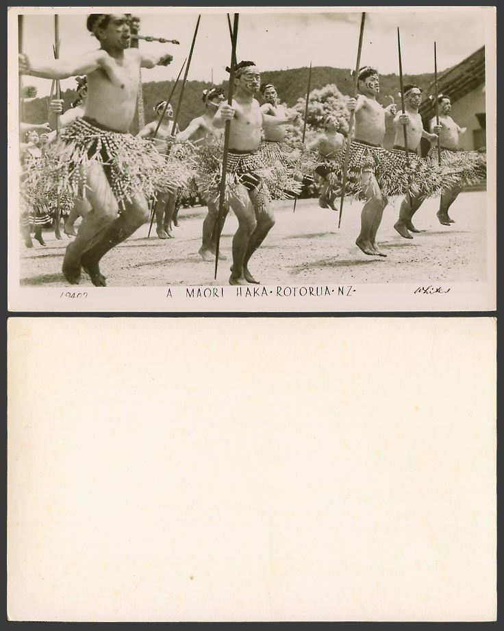 New Zealand Old Real Photo Postcard A Maori Haka Rotorua Dancer Dancing Costumes