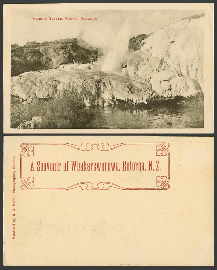 New Zealand Old UB Postcard Kereru Geyser Whaka Rotorua Whakarewarewa R.G. Marsh