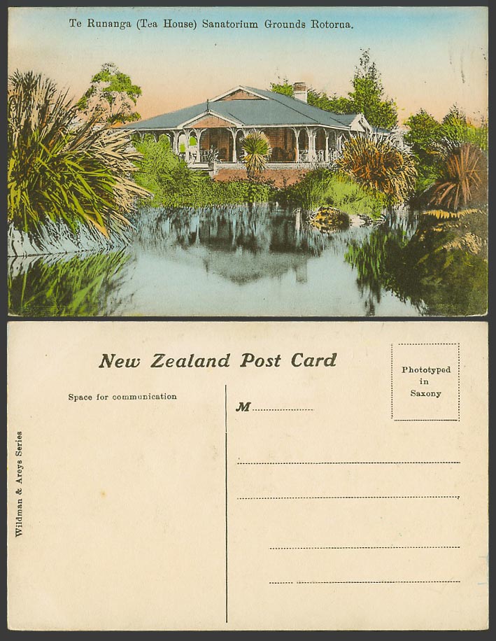 New Zealand Old Colour Postcard Te Runanga Tea House, Sanatorium Grounds Rotorua