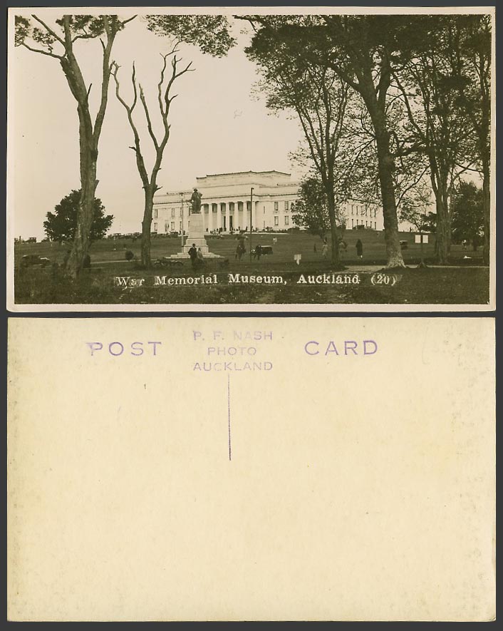 New Zealand Old Real Photo Postcard Auckland War Memorial Museum Monument Statue