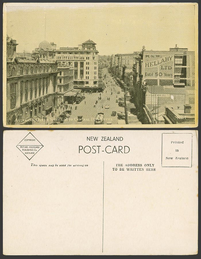 New Zealand, Auckland, Queen Street with General Post Office G.P.O. Old Postcard