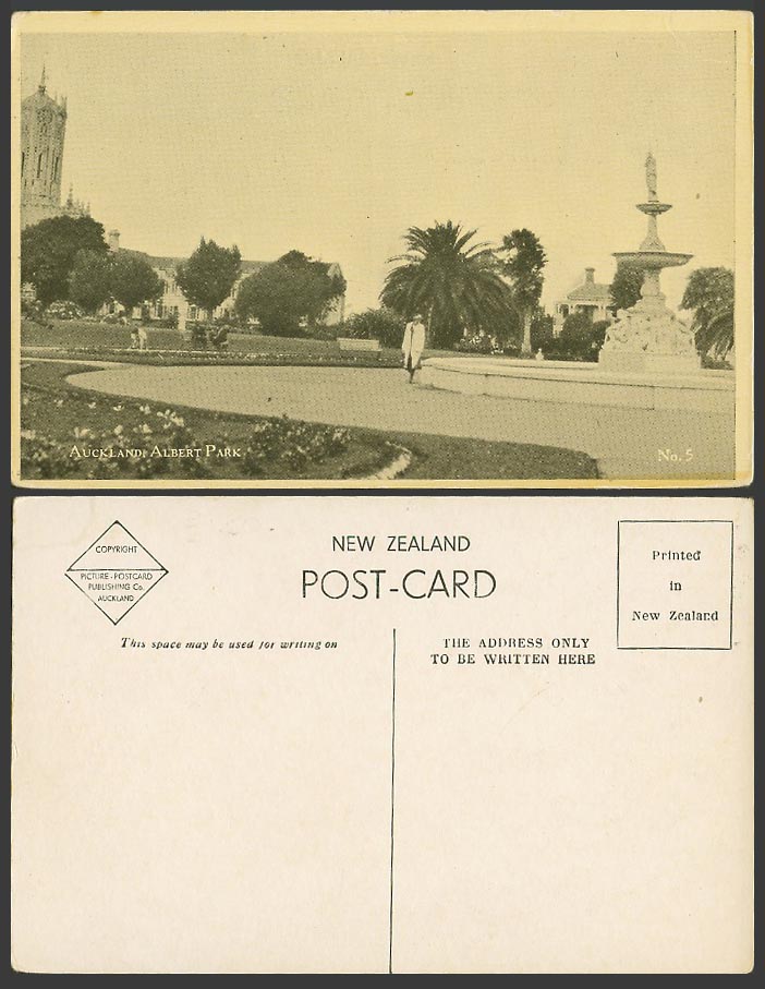 New Zealand Old Postcard Auckland Albert Park Fountain Gardens University N.Z. 5