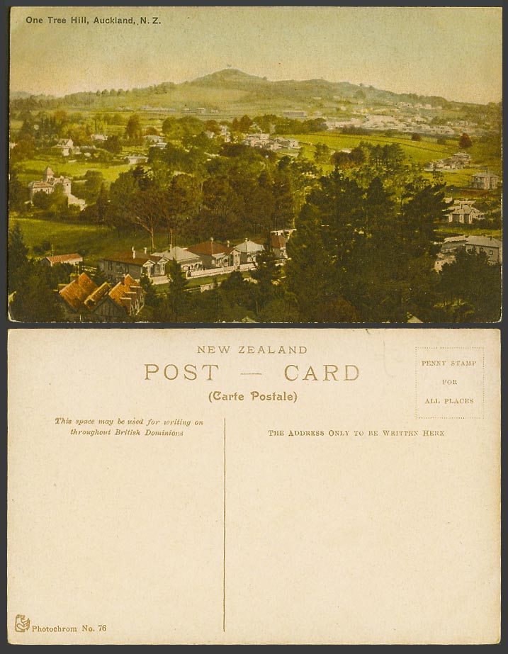 New Zealand Old Colour Postcard Auckland One Tree Hill, Panorama General View NZ