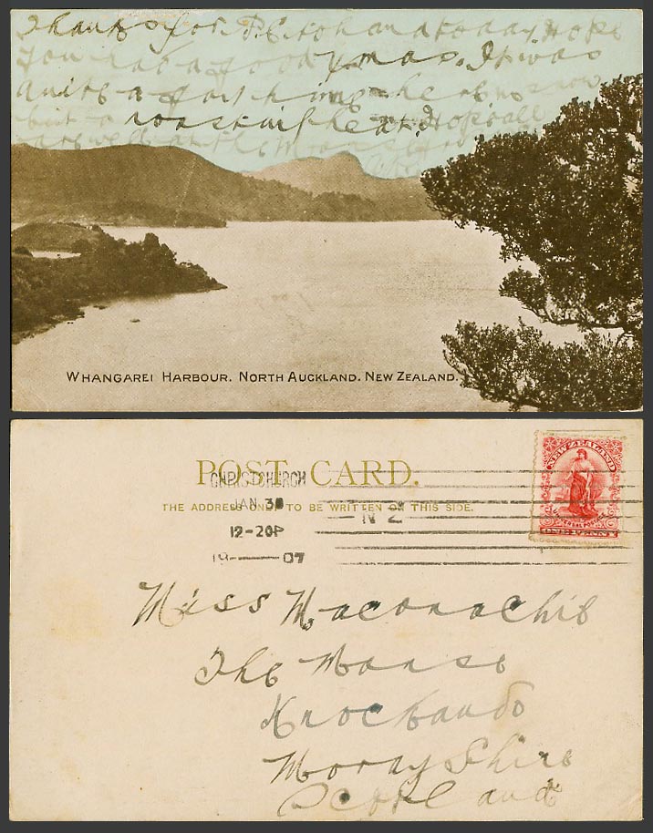 New Zealand 1d 1907 Old UB Postcard Whangarei Harbour, North Auckland, Panorama