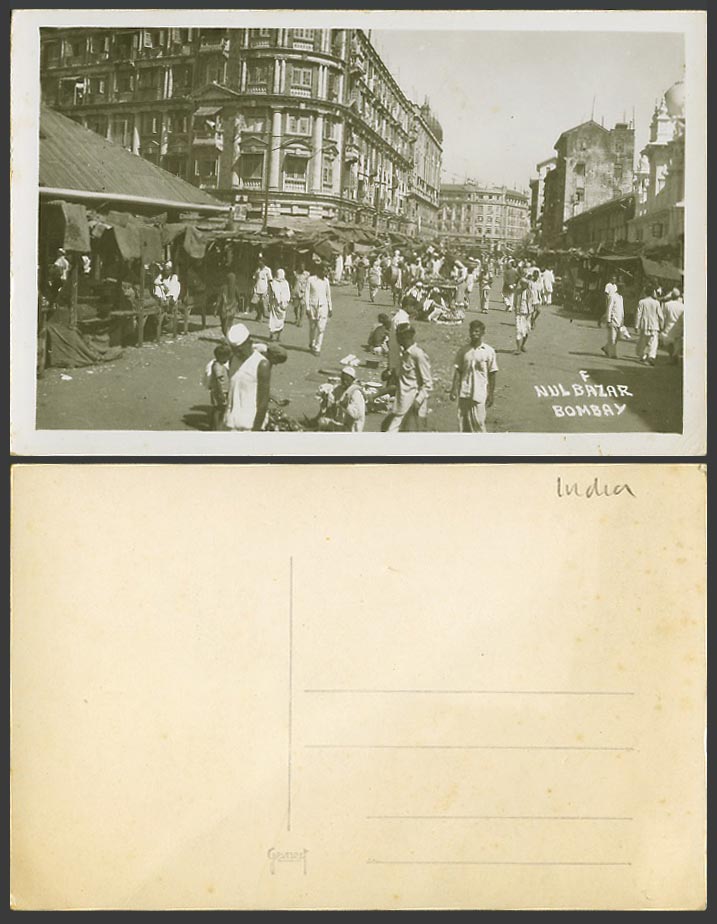 India Old Real Photo Postcard Null Bazar, Bombay, Native Market Street Sellers