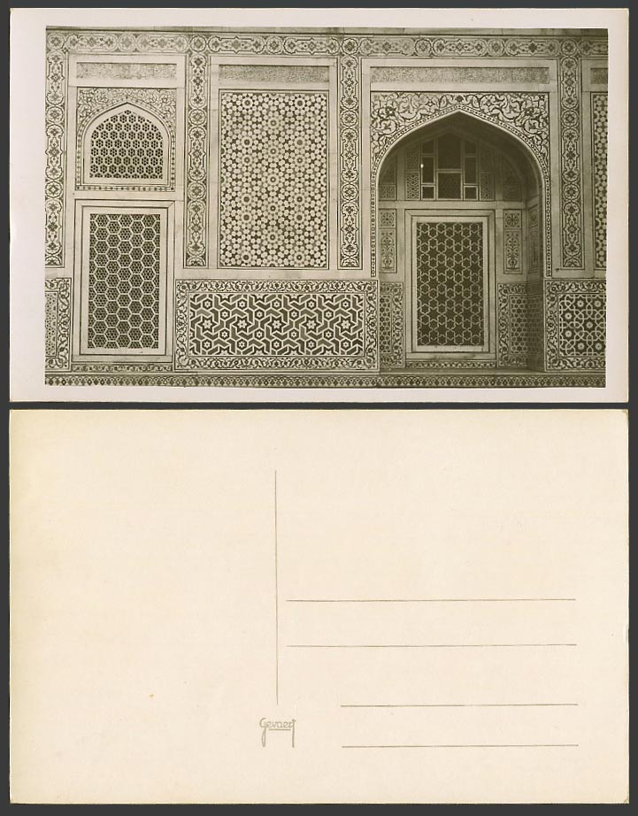 India Old Real Photo Postcard Itmad-ud-Daula Tomb Agra, Islamic Design Wall Arch