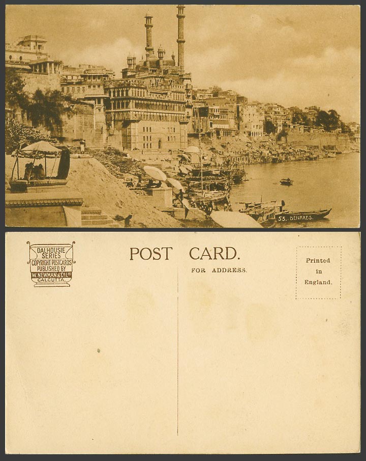 India Old Postcard Benares Rama Ghat River Scene Boats Temples Dalhousie Series