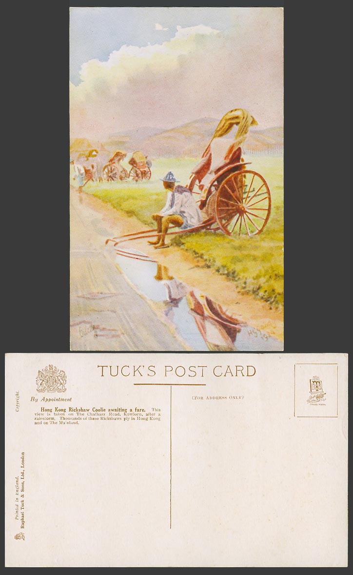 Hong Kong HG Gandy 1924 Old Tuck's Postcard Rickshaw Coolie awaiting a Fare, ART