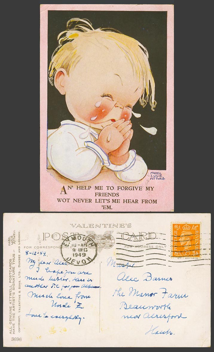 MABEL LUCIE ATTWELL 1949 Old Postcard Prayer - Help Me to Forgive My Friend 3696