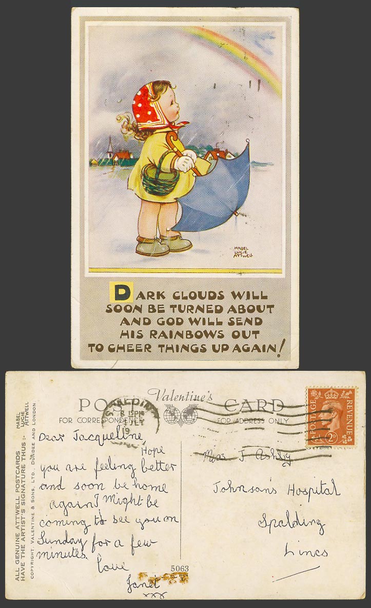 MABEL LUCIE ATTWELL Old Postcard God Will Send His RAINBOWS Out To Cheer Up 5063