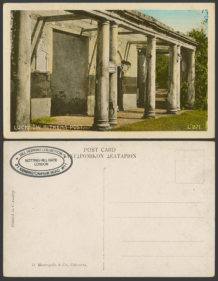 India Old Colour Postcard Aitkens Post Lucknow, Bailley Guard Gate Columns L.271