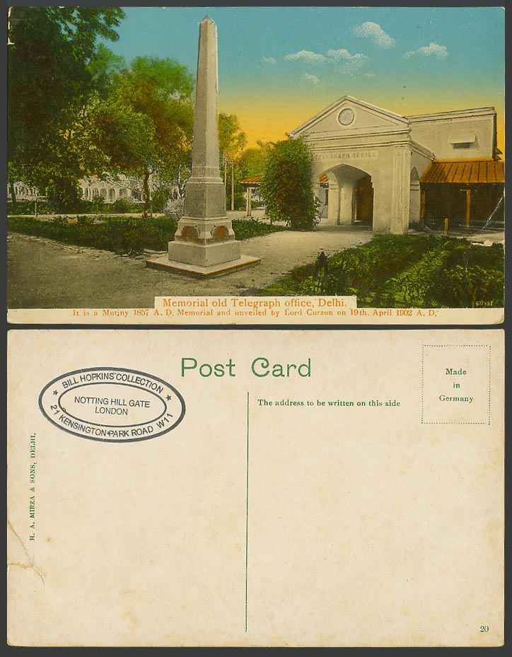 India Vintage Colour Postcard Memorial Old Telegraph Office Delhi, Unveiled 1902