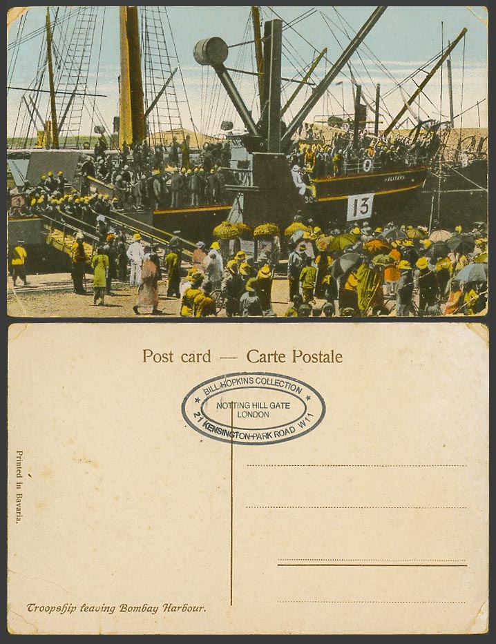 India Old Postcard Troop Ship PALITANA No. 13 Troopship Leaving Bombay Harbour