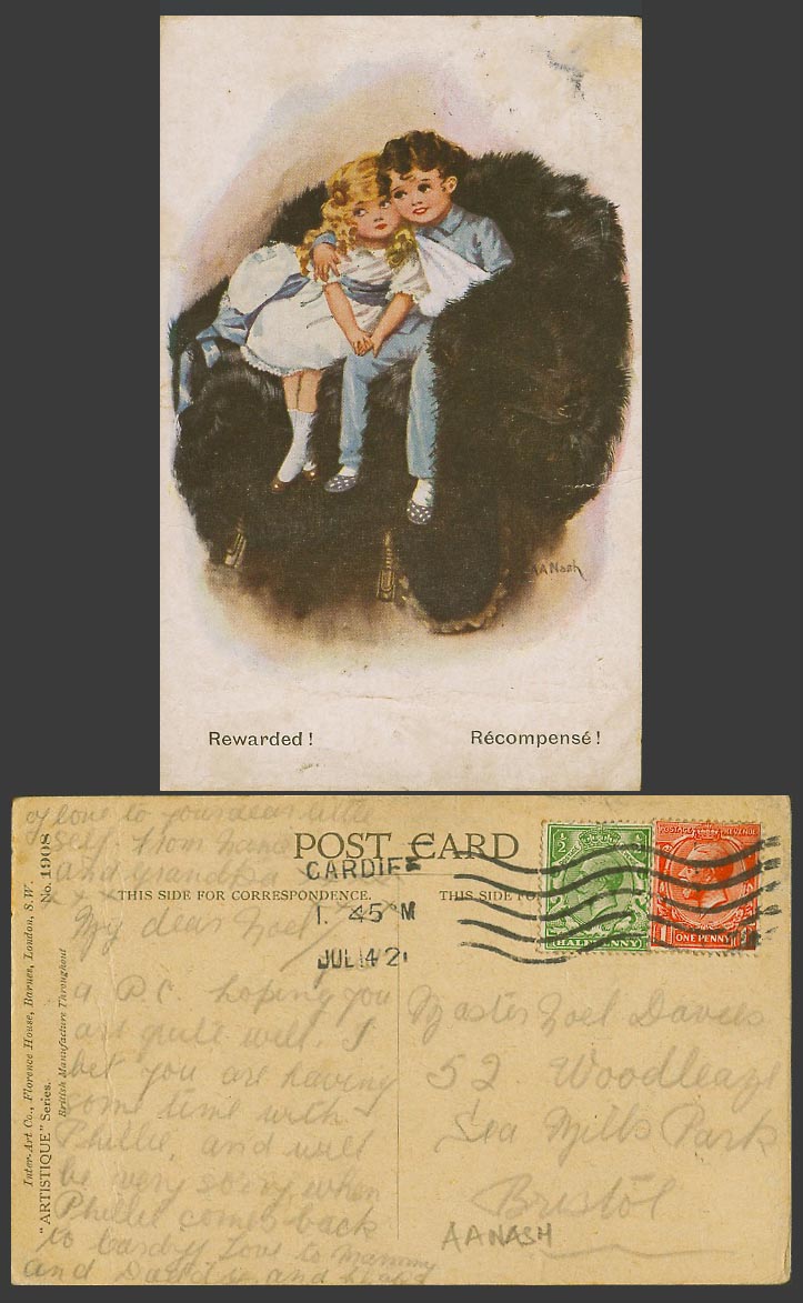 Children Wounded Boy and Girl 1921 Old Postcard Rewarded! Recompense! Artistique