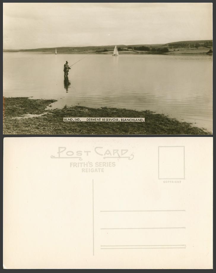Blanchland Derwent Reservoir Lake Angler Angling Fishing Old Real Photo Postcard