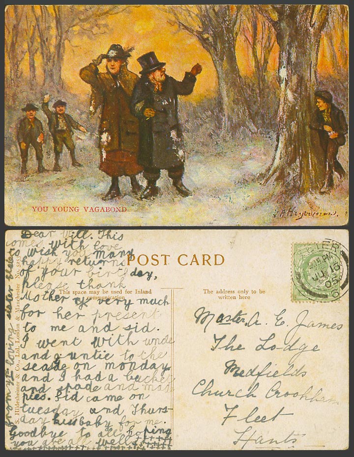 You Young Vagabond Boys Attacking Men Artist Signed 1905 Old ART Postcard Forest