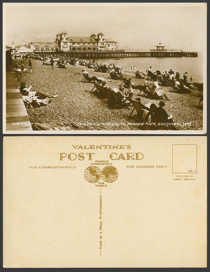 Southsea, Beach and South Parade Pier Bandstand Pavilion Old Real Photo Postcard