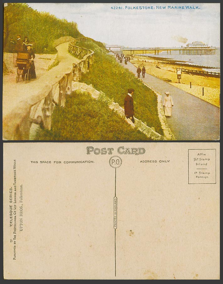 Folkestone Kent Old Colour Postcard New Marine Walk, Pier Jetty Pavilion, Beach