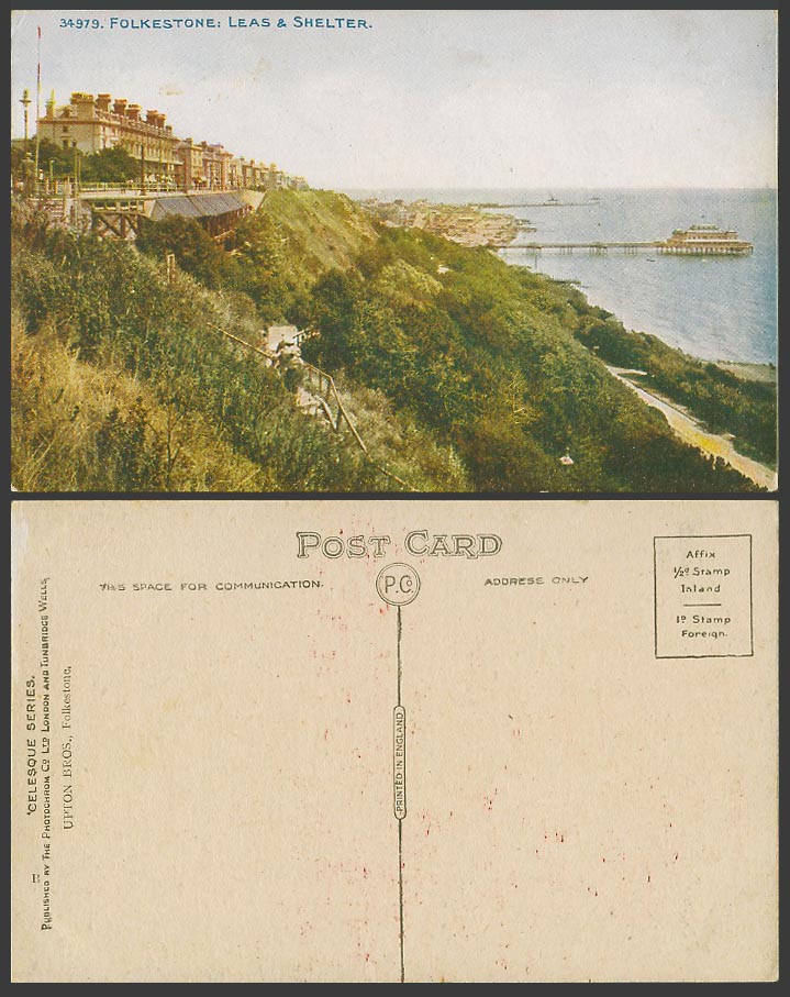 FOLKESTONE Kent Old Colour Postcard Leas and Shelter, Pier Jetty Pavilion Cliffs