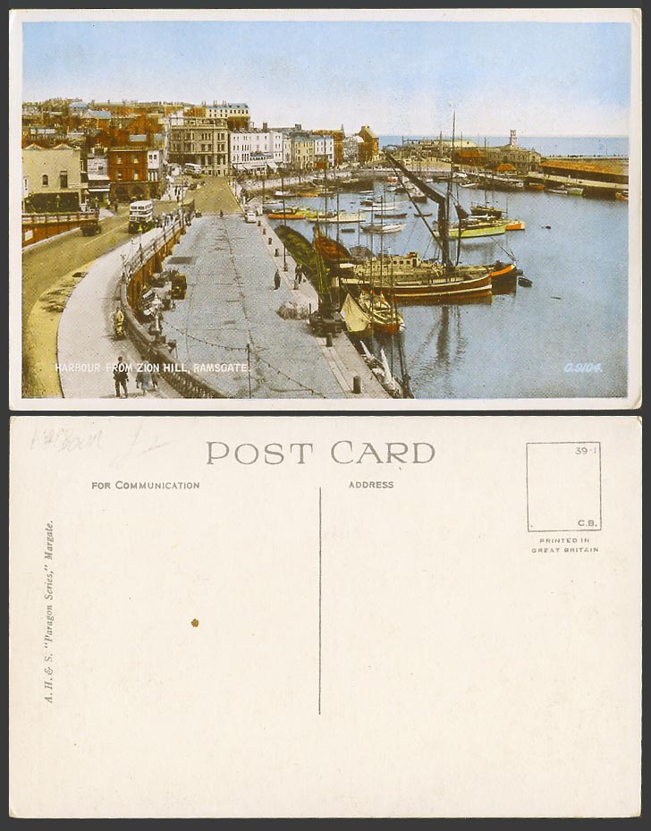 Ramsgate Harbour from Zion Hill Boats Street Scene Bus, Kent Old Colour Postcard