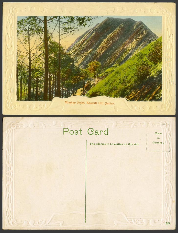 India Old Embossed Colour Postcard Monkey Point Kasauli Kasouli Hill Mountain Rd