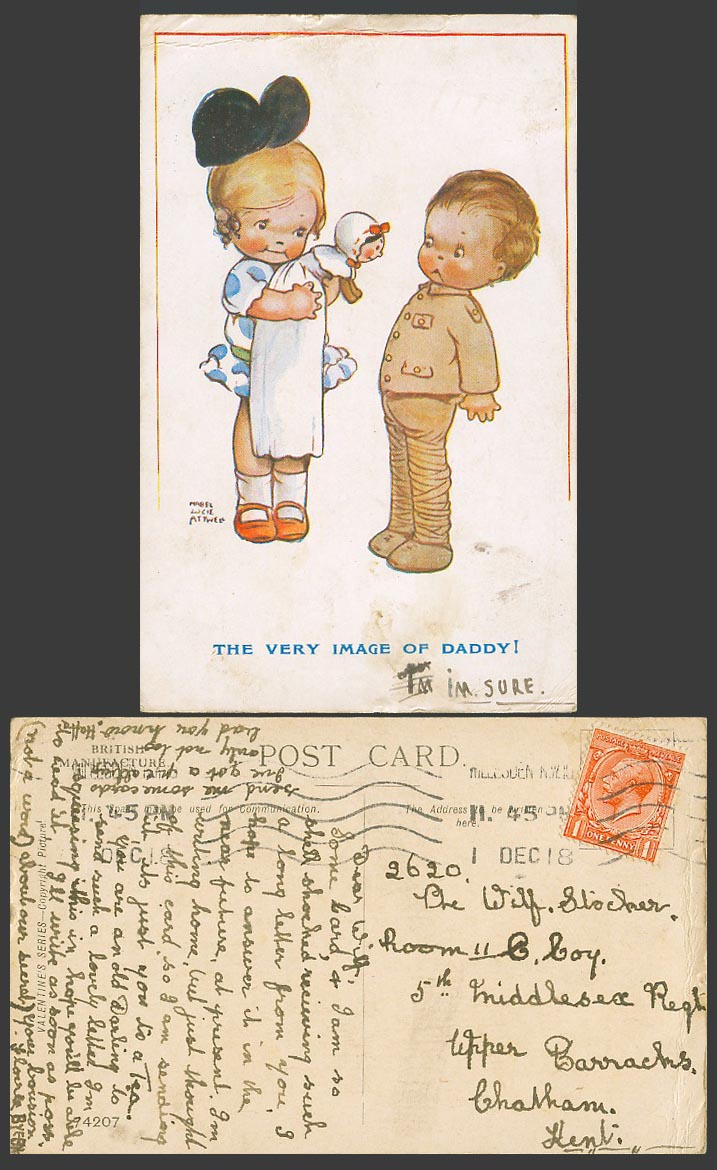 MABEL LUCIE ATTWELL 1918 Old Postcard The Very Image of Daddy! Boy Soldier 74207